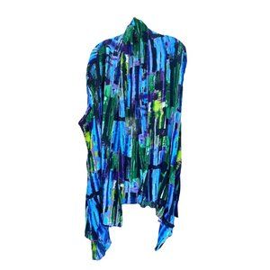 Pleats Collection women's 2XL Sleeveless cardigan green blue black